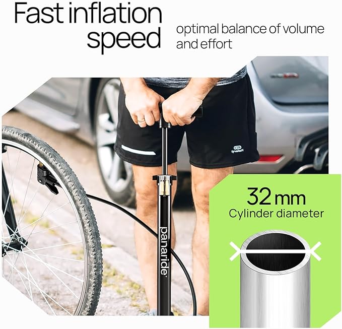 Bike Pump Floor, Advanced Bike Tire Inflator, Bicycle Hand Air Pump with Dual Presta and Schrader Valves, Handheld Pump, Suitable for Road and Mountain Bikes, Baby Stroller, Balls