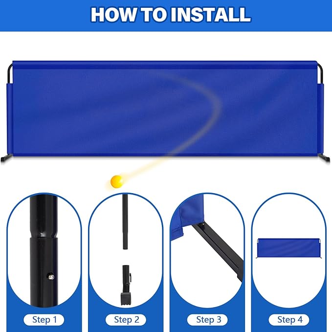 2 Pcs 92" x 27.5" Table Tennis Baffle Barrier Table Tennis Field Fence 420d Oxford Cloth Court Surround Barrier Block for Quicker and Easier Pick Up, Blue