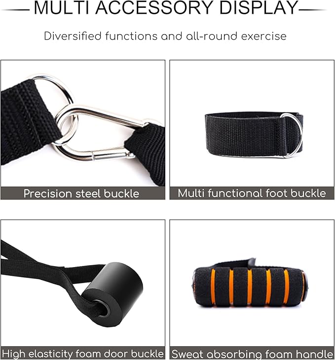 Resistance Bands Set with Door Anchor Training System, 5 Colors Stackable up to 150LBS, Includes 5-Angle Door Training Tool, Home Full Body Workout Bands, Handles, Ankle Straps, Portable Bag