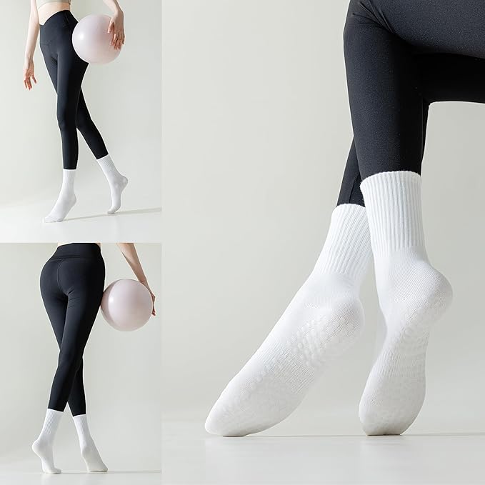 3 Pairs Pilates Socks with Grips for Women Non Slip Grip Socks for Yoga Barre Hospital Workout