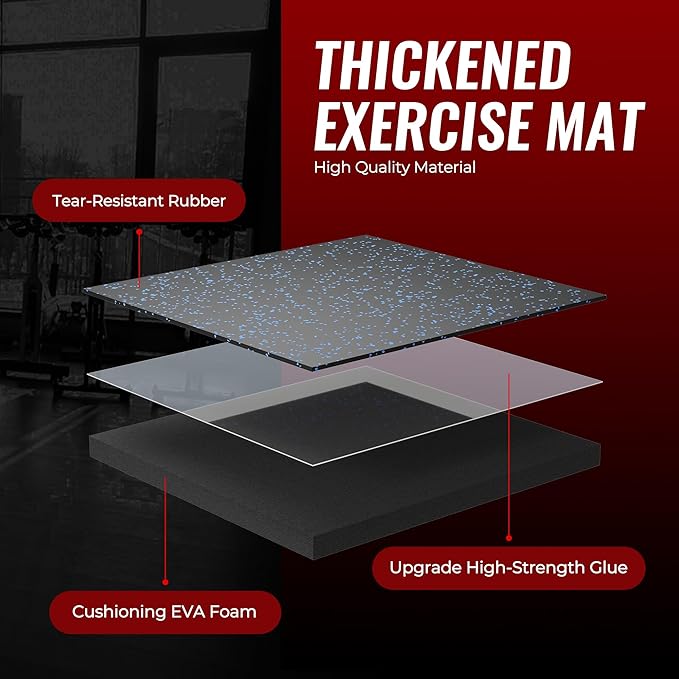SUPERJARE 0.79'' Extra-Thick Exercise Equipment Mats, 18 Pcs 72 Sq Ft Rubber Top Floor Tiles with High Density EVA Foam, Interlocking Gym Flooring for Home Gym, Workout Mat, Black/Blue