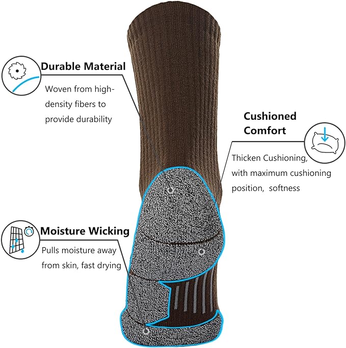 CWVLC Crew Hiking Socks, Cushion, Moisture Wicking, Arch Compression Boot Socks