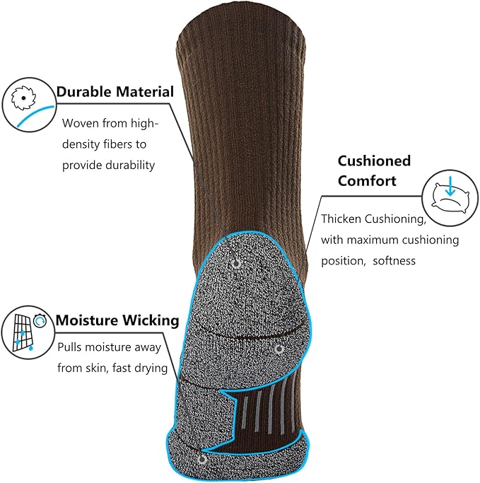 CWVLC Crew Hiking Socks, Cushion, Moisture Wicking, Arch Compression Boot Socks