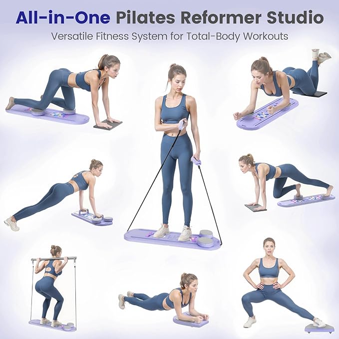 Pilates Board, Foldable Pilates Reformer Set with Timer, 8-in-1 Multi-Purpose Portable Pilates Machine for Home Workout, Pilates Reformer Kit for Full Body Workout, Abs Trainer, Core Strength