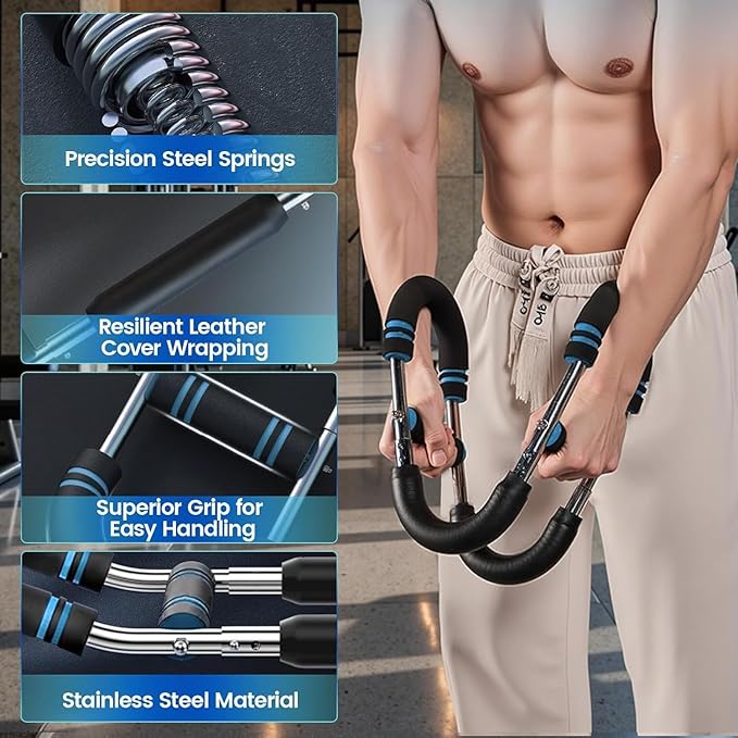 Twister Arm Trainer, Adjustable Resistance (60–110 lbs) 5Level Chest, Forearm & Biceps Strength Training Bar Portable & Detachable Home Gym Equipment with Anti-Slip Handles & Carry Bag for Men & Women