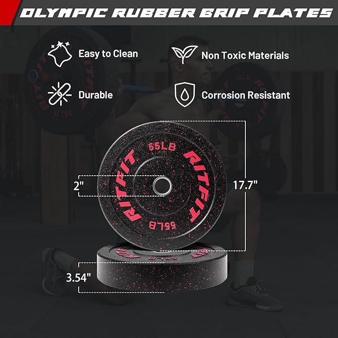 RitFit Barbell Weight Set - 4/6FT Olympic Barbell with Weight Plates (55-275LB Total) - Weightlifting Equipment for Squats, Curls, Deadlifts, Presses, Hip Thrusts