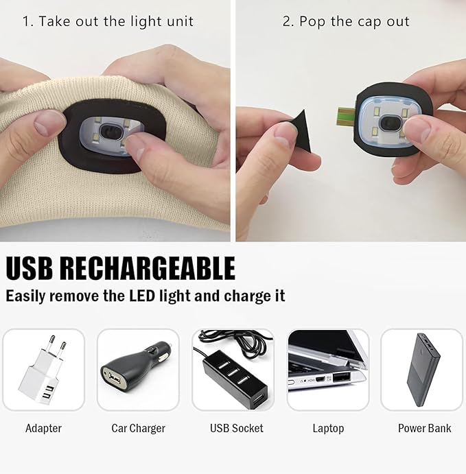 ATNKE 4 LED Lighted Sport Sweatband,USB Rechargeable Running Head Band Lamp High Stretch Wicking Gifts for Men and Women