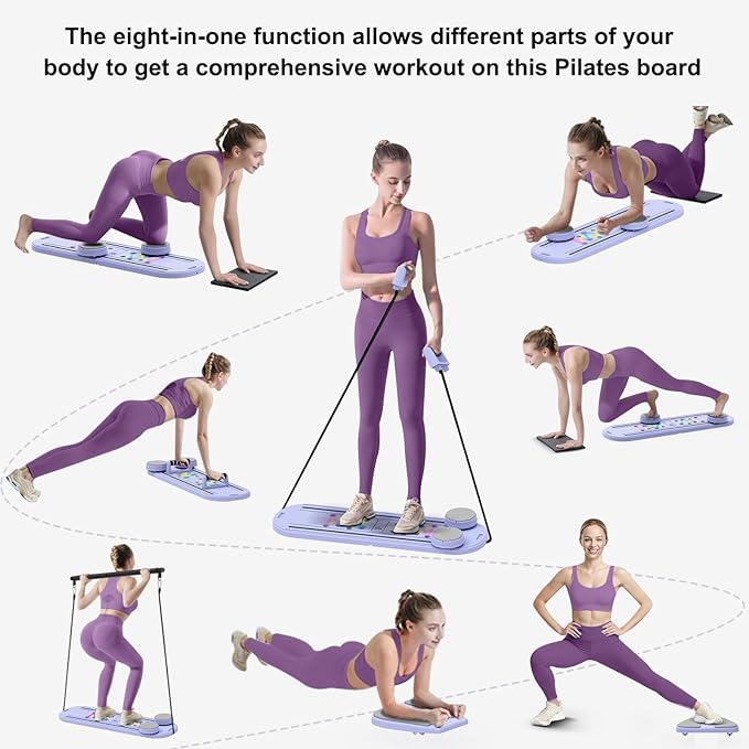 Pilates Board - 2025 Updated Pilates Reformer Machine Set, Multi-Purpose Foldable Pilates Reformer Board for Home, 6 in 1 Pilates Sliding Board
