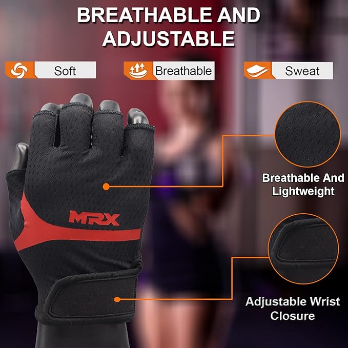 MRX Weight Lifting Gloves for Women Breathable Workout Gloves Anti Slip Padded Shock-Absorbing Extra Grip Palm Protection Half Finger Exercise Gloves for Gym, Cycling, Training, Weightlifting