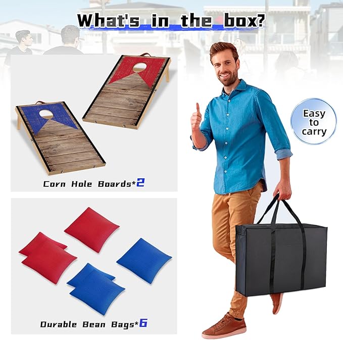 Foldable Cornhole Board Set 2ft X 1ft Solid Wood Premium Cornhole Game with 6 Bean Bags and Carrying Case Portable Cornhole Set for Kids and Adults Indoor or Outdoor Play