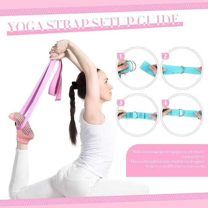 Poen Home Pilates Kit for Women Pilates Equipment Ring and Ball Set with Stretching Strap 8 Resistance Bands Non Slip Socks Gym Back Bags Exercise Equipment for Workout