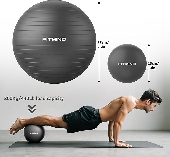 FITMIND_ Extra Thick Exercise Ball Yoga Ball 22in/26in/30in for Workout Pregnancy Stability,Anti-Burst and Slip Resistant Swiss Ball with Pump for Yoga, Pilates, Fitness,Birthing,Physical Therapy