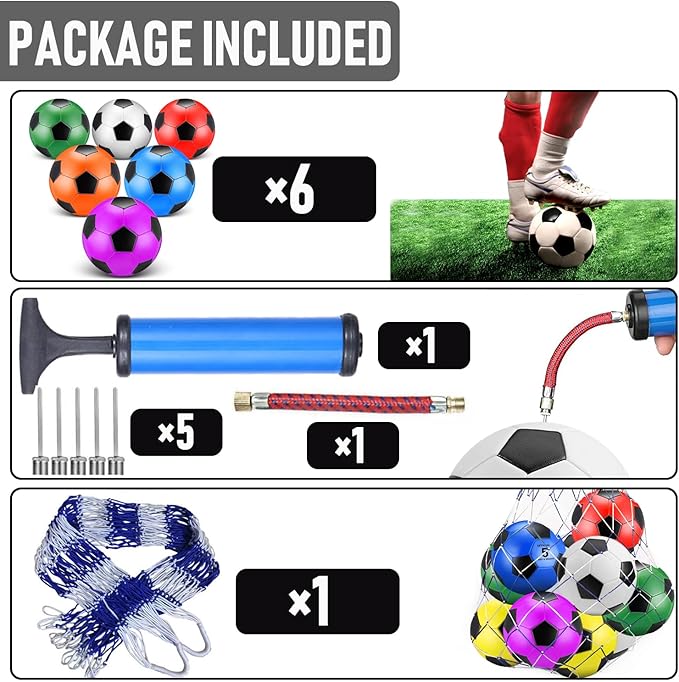 6-Pack Christian Charity Donation Soccer Balls with Pump, Sizes 5/4/3, Deflated Bulk Set for Samaritan's Purse Operation Christmas