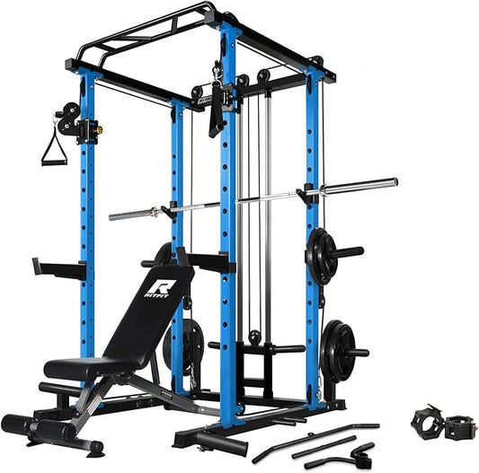RitFit Multi-Function Squat Rack Power Cage PPC03 with Cable Crossover System, 1000LBS Capacity Power Rack and Packages with Optional Weight Bench, Barbell Weight Set, for Garage Workout & Home Gym