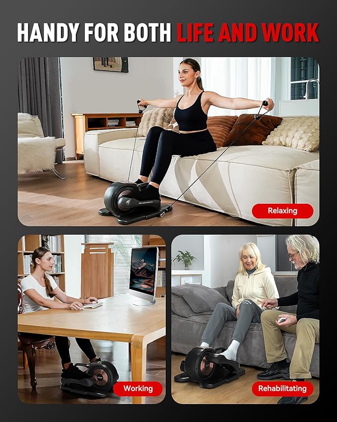 HARISON Under Desk Elliptical Machine with Multi-Functional LCD Display, Ellipse Leg Exerciser for Seniors with 12-Level Adjustable Speed and Resistance Bands