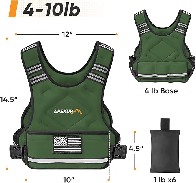 APEXUP Adjustable Weighted Vest, 4-10lb/12-18lb/20-32lb Vest with 6 Ironsand Weights and Large Pocket, Weight Vest for Men Women Strength Training, Running, Walking