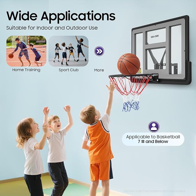 44'' Basketball Backboard and Rim Combo, Wall Mounted Hoops with PET Shatter Proof Backboard and Durable Rim, All-Weather Net for Indoor and Outdoor Use