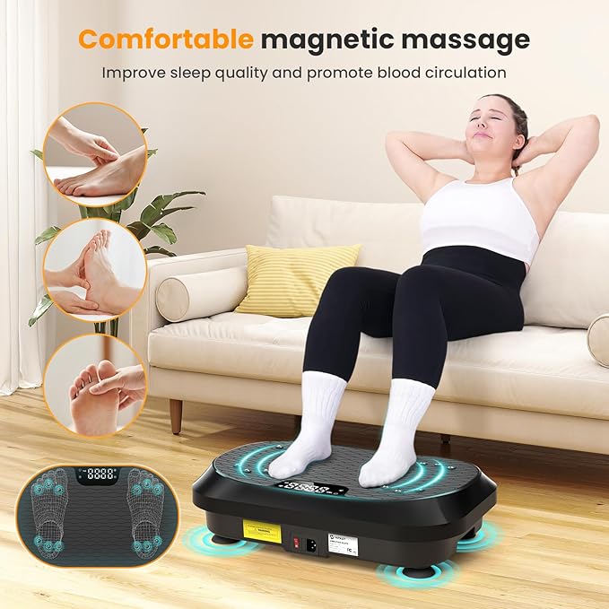 Vibration Plate Exercise Machine with Magnetic Acupoints, Lymphatic Drainage Vibrating Plate with 9 Modes & 120 Adjustable Speeds, 400 Lbs Capacity Whole Body Vibration Platform for Women Men
