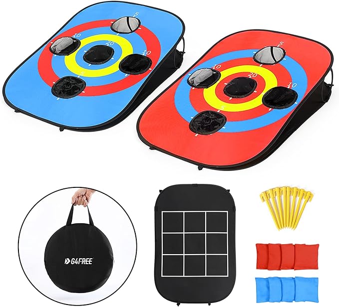 G4Free Portable Collapsible 5 Holes Cornhole Game Set with 8 Bean Bags Carrying Case Toss Game Size 3ft x 2ft for Camping Travel