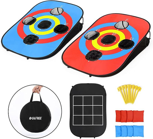 G4Free Portable Collapsible 5 Holes Cornhole Game Set with 8 Bean Bags Carrying Case Toss Game Size 3ft x 2ft for Camping Travel