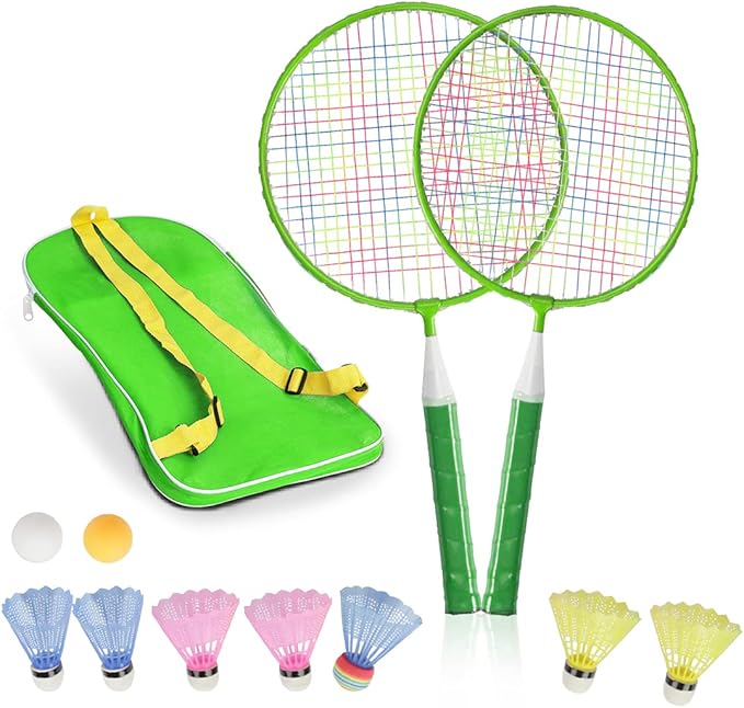 Badminton Rackets for Children,12 in 1 Shuttlecocks Racquet Sports Set w/Lightweight Carrying Bag for Kids Professionals Beginner Players Indoor Outdoor Sport Game