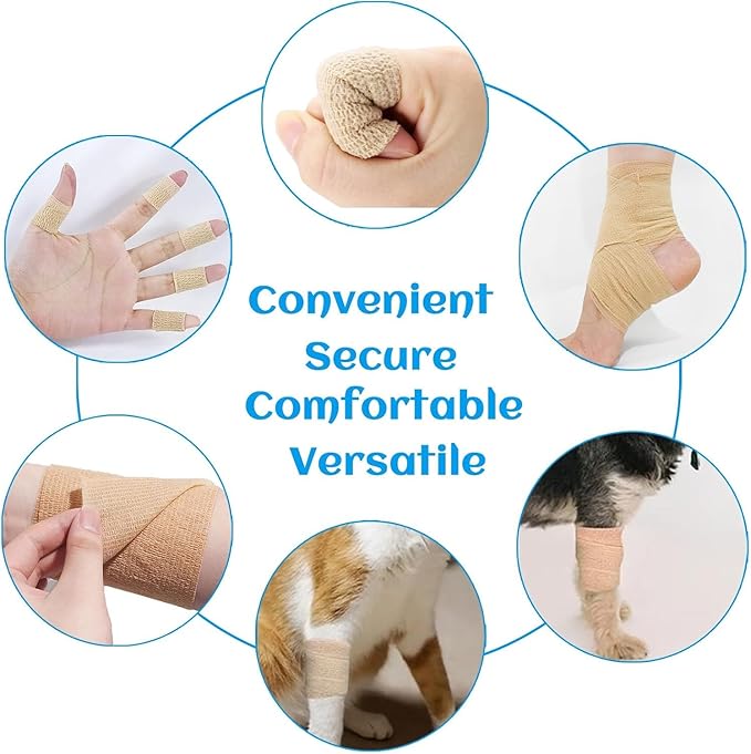 24 Rolls Elastic Self Adhesive Bandage Wrap 1 Inch, Breathable Non Woven Cohesive Bandage, Vet Wrap for Dogs, Ankle Sprains Swelling Medical First Aid Tape, Sports Athletic Tape Brown