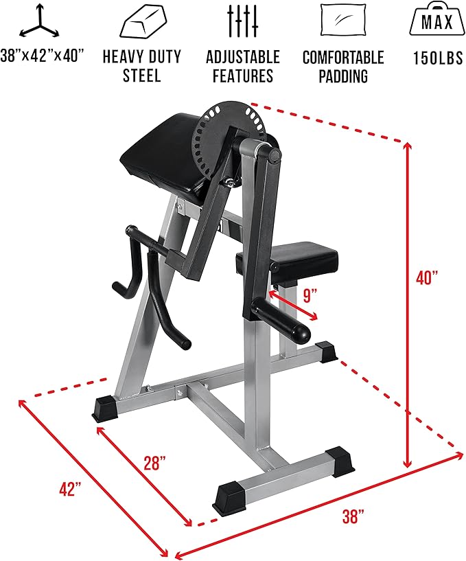 Valor Fitness Adjustable Preacher Curl Bench – Plate Loaded Arm Curl Station for Biceps and Triceps Workouts – Home Gym Strength Training Equipment with 150 lb Capacity