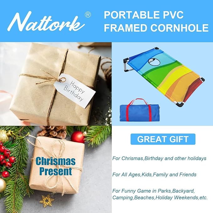 Portable Cornhole Set with 2 Collapsible Cornhole Boards, 8 Cornhole Bean Bags and Carrying Case for Yard Toss Game, Indoor Outdoor Camping Games for Adults Family (3 x 2-feet)