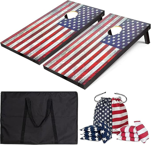 Cornhole Board Set 4x2 Regulation Size Billiards Table Style Cornhole Set with Carrying Bags & 8 Bean Bags Corn Hole Boards Bean Toss Games