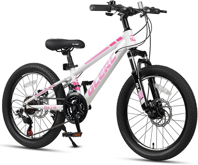 Glerc 20 24 Inch Kids Bike, Kids Mountain Bike for Boys and Girls Ages 6-14, 21-Speed Skyline Bicycle with Front Suspension and Disc Brakes, Multiple Colors