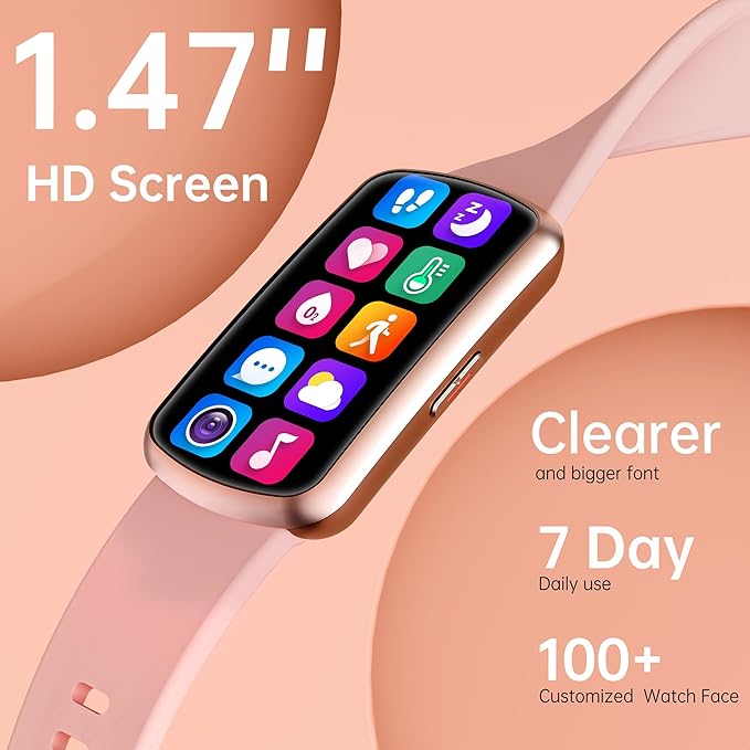 Health Fitness Tracker with 24/7 Heart Rate, Smart Watch with Blood Pressure and Blood Oxygen Monitor, Bulit-in 120+ Sport Mode, Sleep Tracking Waterproof Activity Tracker for Women Men (Pink)