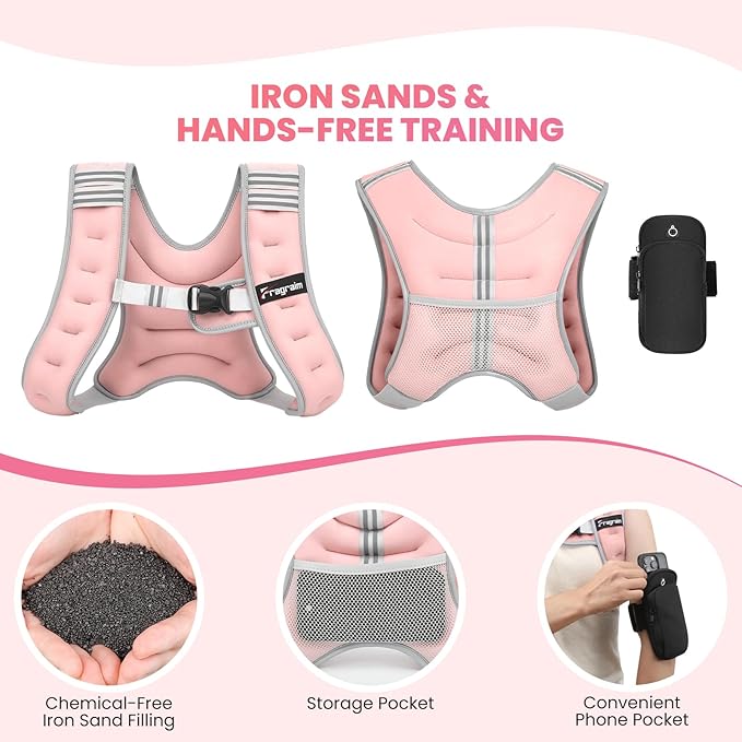 Fragraim Weighted Vest for Women Men - 8lb/10lb/12lb/16lb/22lb/25lb/30lb Weight Vest with Reflective Stripe, Detachable Phone Pouch, Ideal for Walking, Strength Training, Running, Workout, Cardio