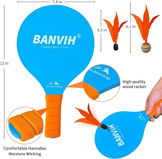 Banvih Badminton Set 4 Rackets, Paddle Ball Outdoor Games for Kids Teens Adults and Family, Sports Beach Toys - for Yard, Lawn, Camping Games Essentials