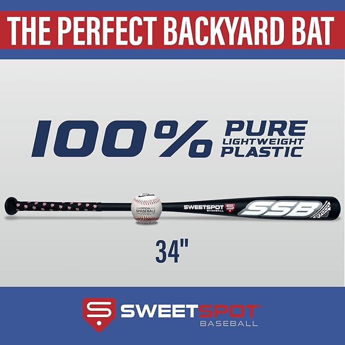 SweetSpot Senior 34 | Plastic Bat and Ball Combo Set | 34” Length | Backyard Baseball Set for Youth, Kids, Teens, and Adults