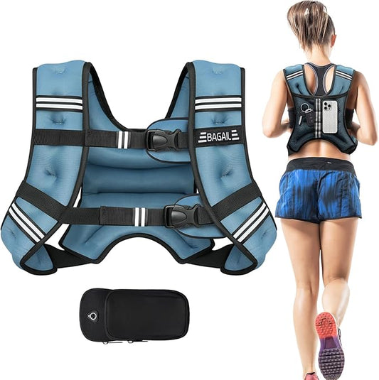BAGAIL Weighted Vest, 5lbs/8lbs/10lbs/12lbs/15lbs/20lbs/25lbs/30lbs Weight Vest with Detachable Phone Pouch, Rucking Vest for Women, Men, Walking, Weight Loss, Training, Running