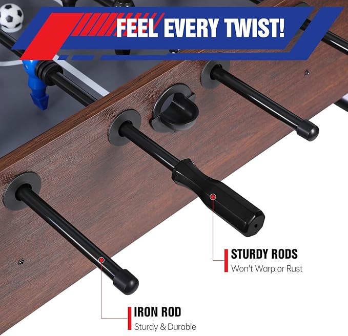 54 Inch Large Size Foosball Table for Adults, Competition Full Size Soccer Game Table with 2 Balls, Football Table Game Room