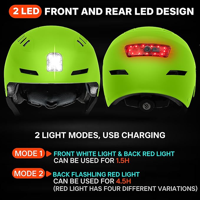 Bike Helmet with LED Lights Bicycle Helmets Commuter Cycling Helmet USB Rechargeable Front & Back LED Light Helmet for Adult Men Women