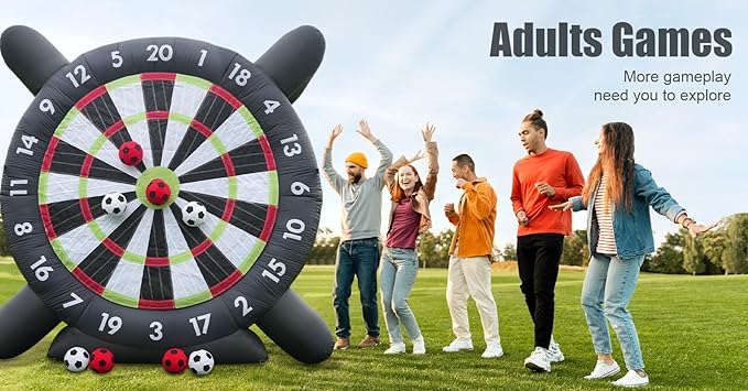 10FT Giant Inflatable Soccer Dart Board Backyard Games - with Buil in Blower, 8 Soccer Balls - Large Kick Football Target Dartboard for Outdoor Yard Lawn Family Adults Kids (Black)