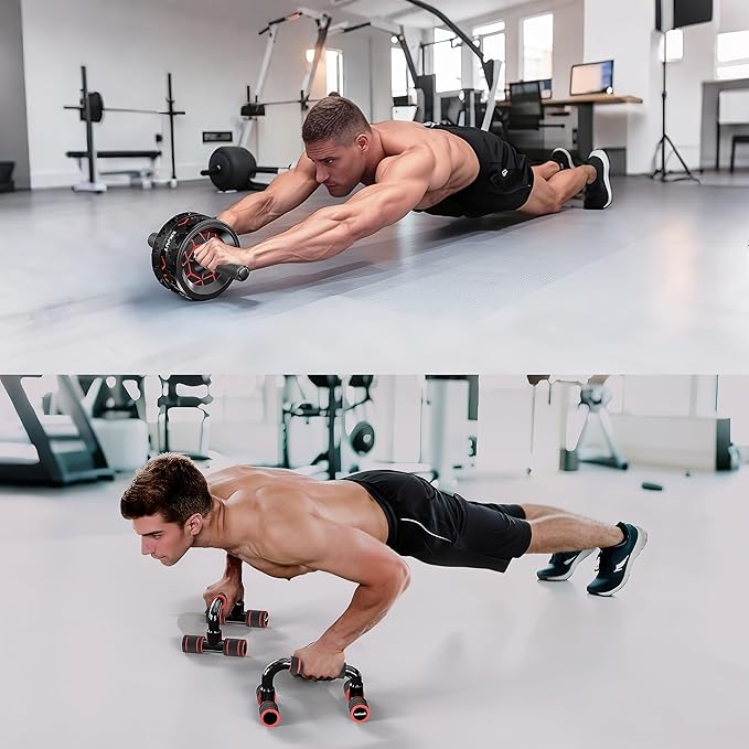 Readaeer Ab Roller Wheel, Ab Exercise Wheels Kit with Ab Roller, Resistance Bands, Knee Mat, Jump Rope, Push-Up Bar