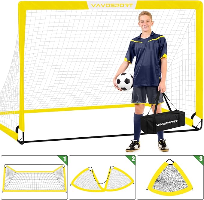 Soccer Goal, 2 of 6'x4' Kids Soccer Goals for Backyard Set, Portable Pop Up Soccer Net, Practice Soccer Training Equipment with Ball, Cones for Toddler,Youth Sports Outdoor Games Yard Play