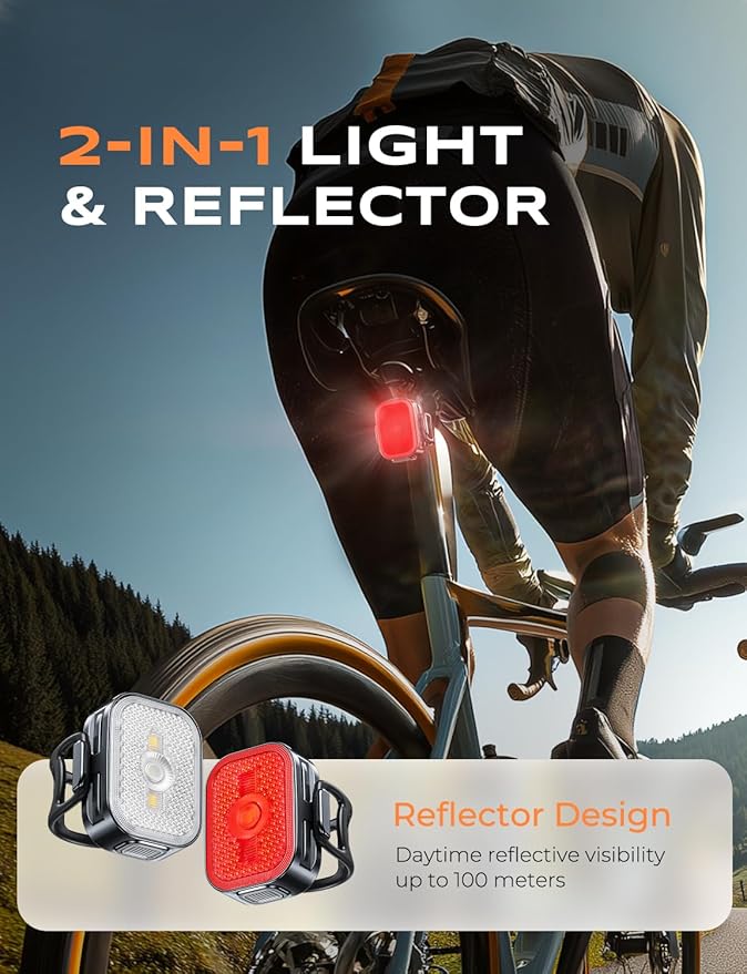 Bike Lights Set with Wide-Angle Reflectors, 8+6 Modes & Ultra-Light Bicycle Lights, IP65 Waterproof & Dual USB-C 1-2 Hrs Fast Charging Bike Light Accessories for Road Mountain Cycling