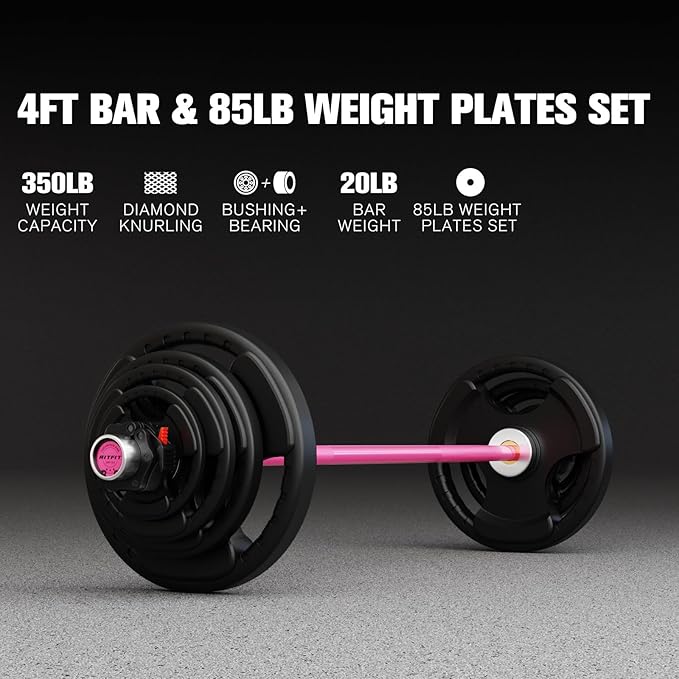 RitFit Barbell Weight Set - 4/6FT Olympic Barbell with Weight Plates (55-275LB Total) - Weightlifting Equipment for Squats, Curls, Deadlifts, Presses, Hip Thrusts