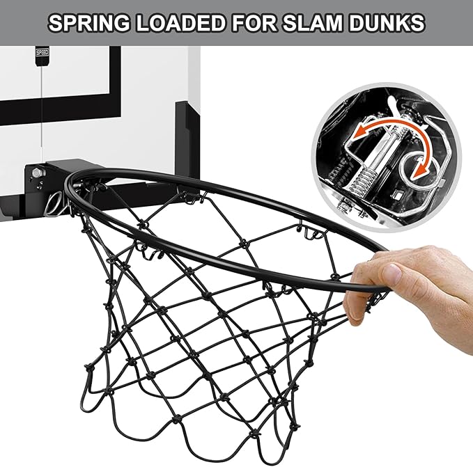 24" x 16" Large Basketball Hoop Indoor for Adults, Over The Door Basketball Hoop with Sturdy Backboard, Big Basketball Toys Gifts Ideas for Man Kids Teens Boys Girls, Black
