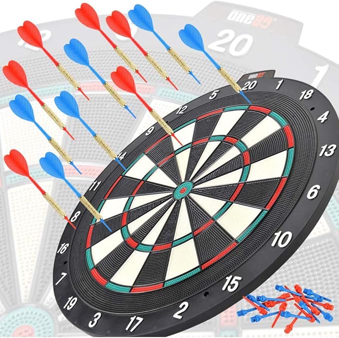 Dartboard 18' Plastic Board with 12 Soft Tip Darts, 20 Extra Tips, Mounting Kit