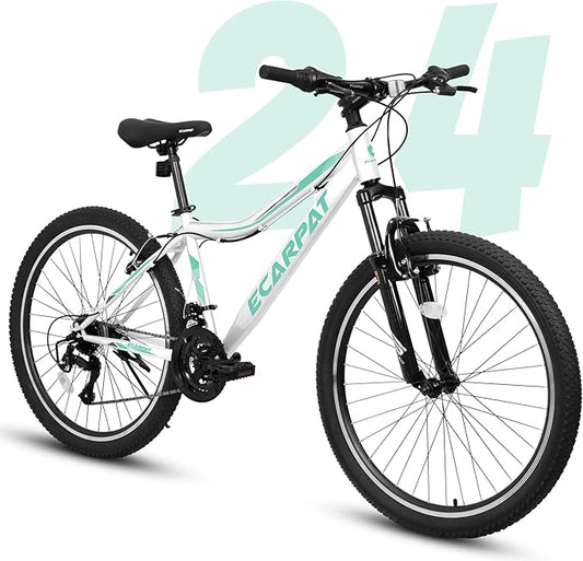 24 26 Inch Women Girls Mountain Bike, Disc/V Brakes 21 Speeds Women Bike, Sturdy Steel Frame and Suspension Fork, Stylish Adult and Teens Bicycle for Urban Trail Snow Commuter
