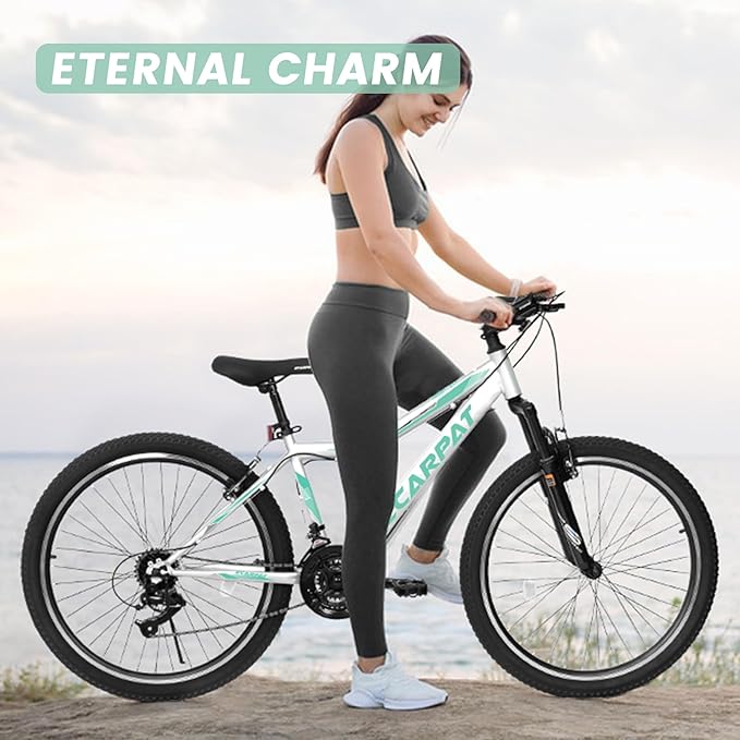 24 26 Inch Women Girls Mountain Bike, Disc/V Brakes 21 Speeds Women Bike, Sturdy Steel Frame and Suspension Fork, Stylish Adult and Teens Bicycle for Urban Trail Snow Commuter