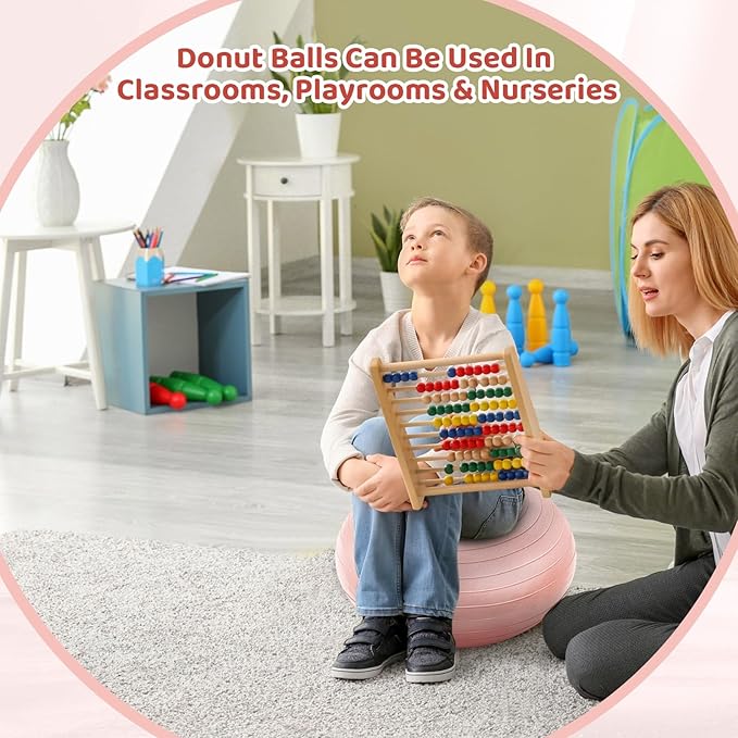 Lewtemi Flexible Seating for Classroom 20 Inch Inflatable Yoga Ball Chair Large Donut Exercise Ball Chair Cushion Seat with Inflator for Kid Student Sensory Balance Home Office