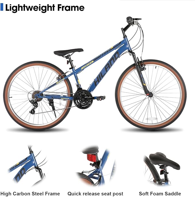 HILAND 26 Inch Mountain Bike for Mens and Womens, 21 Speeds Mountain Bicycle, High-Tensile Steel Frame, V Brake, Hardtail MTB for Adults