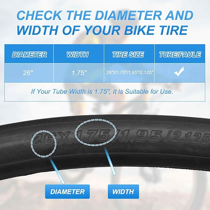 HARFINGTON Inner Tubes Width Rubber Bicycle Tubes with Standard Valve for MTB Mountain Dirt Bike