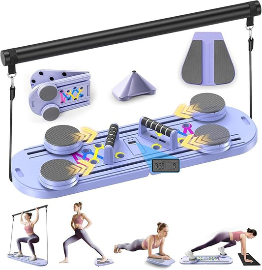 Pilates Board - Pilates Reformer Set with Timer, 7 in 1 Multi-Purpose Foldable Reformer Pilates Machine, Portable Pilates Equipment for Women, Home Workout, Fitness, Exercise, Abs, Core
